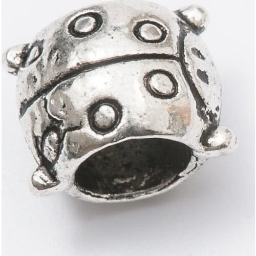 10Pcs/Lot insect Antique Silver Color DIY Zinc alloy Big Hole Spacer Bead Charm Fits Jewelry making Bracelet js1068