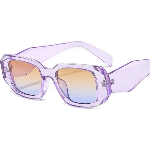 2021 Fashion Small Rectangle Sunglasses Women Retro Brand Designer Wide Legs Eyewear Shades UV400 Men Square Purple Sun Glasses