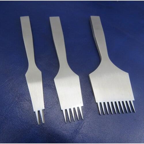 3Pcs/set 2/5/10 Teeth Leather Hole Punche Tool High-intensity Steel Spacing For Lacing Stitching Sewing DIY Chisel Craft