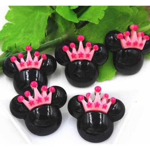 30pcs/lot about 25MM flat back resin mouse with crown DIY resin cabochons accessories