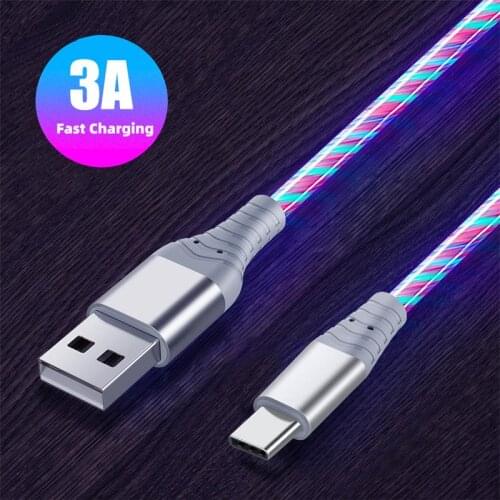 3A USB Type C Micro USB Quick Charger Cable LED Lighting Mobile Phone Fast Charging Charger Cable For Samsung S20 Huawei P40