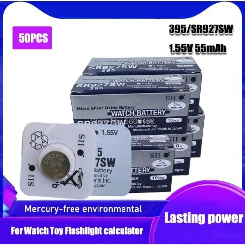 50pcs FOR SEIZAIKEN 1.5V 395 SR927SW 399 SR927W LR927 LR927W SP395 SR927 610 AG7 Single grain packing Watch Battery