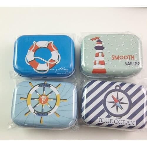 96 pcs/lot Personalized Blue Ocean Tin Box Rectangle Shape Gift Box Metal Storage Case Iron Jewelry Case Candy Box