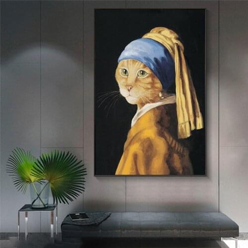 Abstract Funny Art of Girl With Pearl Earrings Canvas Paintings On the Wall Art Posters And Prints Animals Art Pictures Cuadros