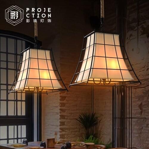 American country style retro pendant lamp decorative wrought iron bar industry pendant lamp lampshade fabric