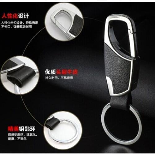 Car-Styling Metal Key Ring Cowhide KeyChain For Peugeot 206 207 208 301 307 308 407 2008 3008 4008