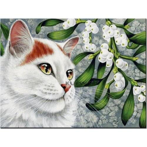 Big Eyes White Cat 5D Diy Diamond Painting Full Square Round Drill Animal Flowers Handmade Needlework Diamond EmbroideryZP-4741