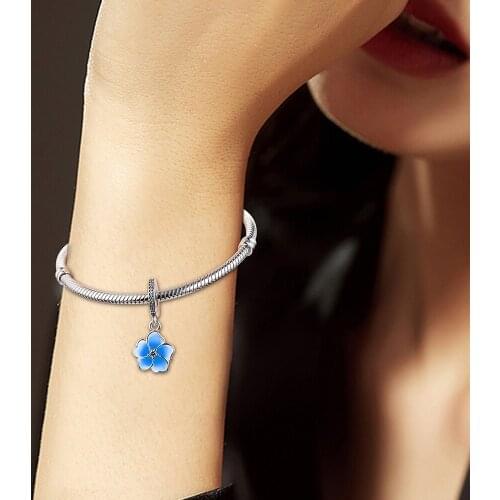 BEADS for Jewelry Making BraceletS Petals of Love cHarMs with Blue Color 100% 925 OrigiNal Sterling Silver Jewelry Free Shipping