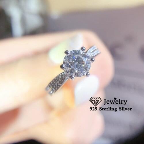 CC Trendy Rings For Women 925 Silver Bridal Wedding 1ct Cubic Zirconia Propose Ring Fine Jewelry Couple Gifts Accessories CC1577