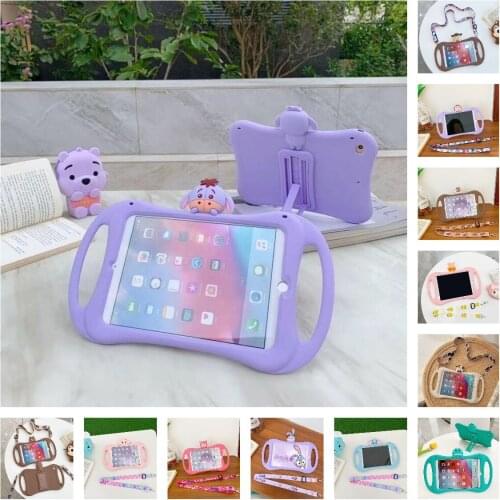 For IPad 9.7 2017 2018 Mini Case for IPad 10.2 Pro 9.7 10.5 11 Tablet Soft Silicon Case for Air 2 Cute Cartoon Kids Cover Strap
