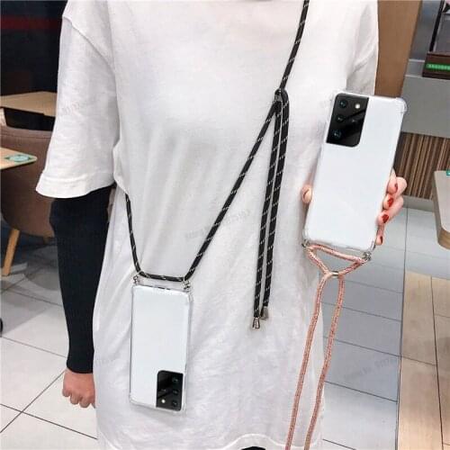 Crossbody Necklace Lanyard Case For Samsung S21 Ultra S20 Plus S21 FE Note 20 Ultra M62 F62 A32 A52 A02S Transparent Phone Case