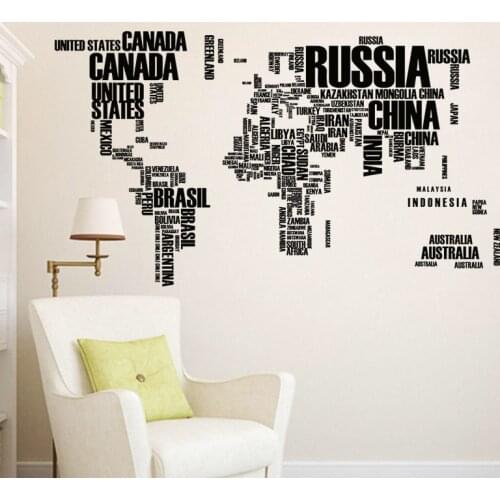 Black English Country Name World Map Wall Sticker For Office Classroom Study Room Livingroom Home Decoration Pvc Mural Art Decal