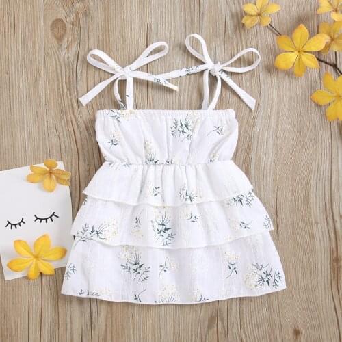 Baby Summer Slip Dress, Floral Lacing Spaghetti Strap Sleeveless Layered Braces Dress Baby Girls Clothes 0-3 Years, 4 Colors