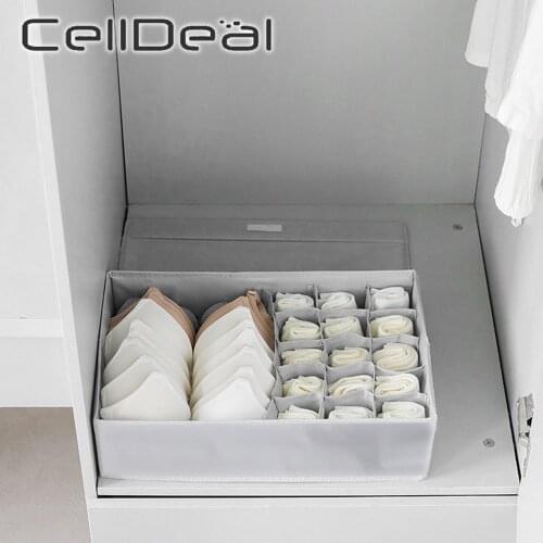 Home Foldable Storage Box for Underwear Drawer Organizer Bras Socks Tie Boxes Multi-function 13 Grid Oxford Bra Organizer Closet