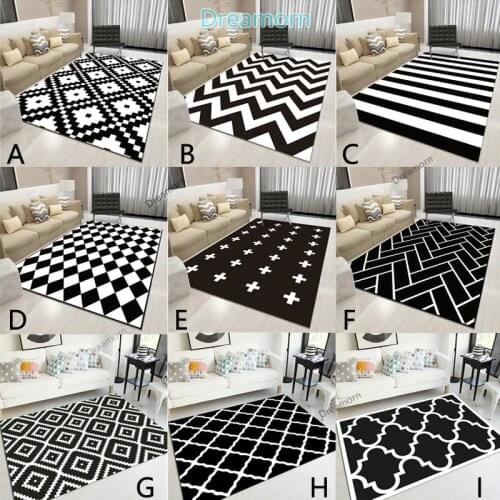 Nordic Geometric Black and White Area Rugs Living Room Bedroom Carpet Minimalist Modern Floor Rug Bedside Balcony Hallway mats