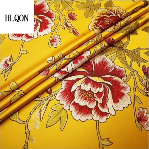 HLQON top grade yarn dyed brocade jacquard peony fabric for dress women cloths tissue patchwork suit sofa pillows curtain