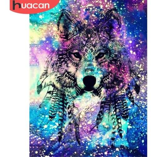 HUACAN 5D DIY Diamond Painting Wolf Cross Stitch Animal Diamond Embroidery Kit Picture Of Rhinestones Mosaic Handmade Gift