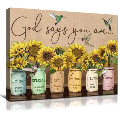 God Says You Are Inspiration Pictures Printing Room Wall Arts Bedroom Decor Sunflowers Floral Plants Canvas Painting Poster Home