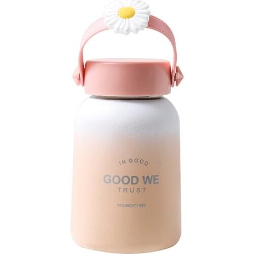 Korean Gradient English Cartoon Thermos CupSmall Daisy Silicone Portable Outdoor Portable Portable Cup Sealed Water Bottle