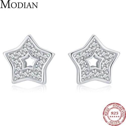 Modian Winter Fashion 925 Sterling Silver Hollow out CZ Stud Earrings For Women Girl Dazzling Statement Hypoallergenic Jewelry