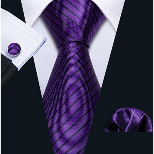 Men Tie Purple Striped Necktie Gravat Handkerchief Set Silk Ties For Men Wedding Gift Party Business Barry.Wang Designer FA-5239