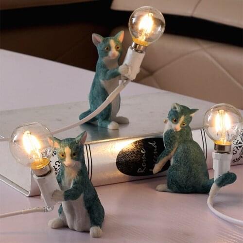 Animals Table Lamps Nordic Childrens Bedroom Resin Cat Table Light Desk Lamp Luminaire Home Decor Night Light Lighting Fixtures