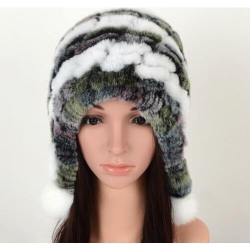 7848984 New Fashion Fur Hat Women Winter Rex Rabbit Fur Hat wool Cap Fur ball dome ear protection Ladies Bomber Hats