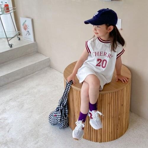 2021 Summer New Baby Girls Basketball Clothes Loose Seeveless Vest Dresses Korean Style Kids Sports Casual Princess Dress 2-10Y