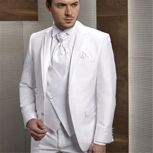 New Classic Men’s Suit Smolking Noivo Terno Slim Fit Easculino Evening Suits For Men white Groom Tuxedos Notch Lapel Groomsman B