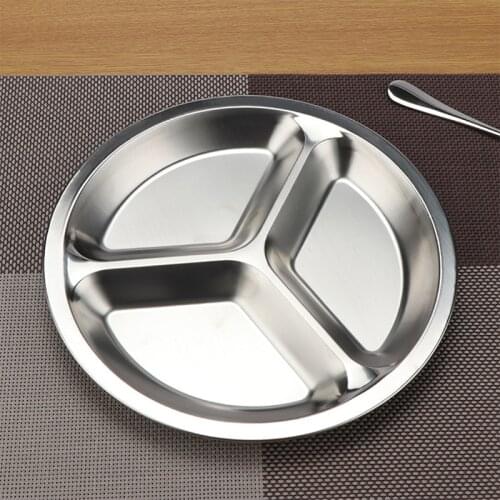 Stainless Steel Dinner Plate 3 Sections Divided Dish 22/24cm Snack Dinner Plate