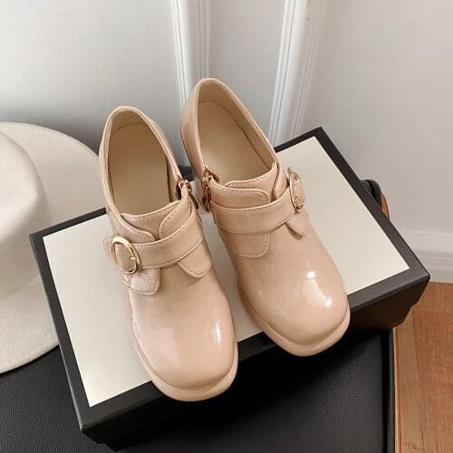 Spring 2021 Women Pumps Ladies Dress Shoes Girls Round Toe Chunky Heels Comfortable Zipper Shoes High Heel Zapatos Pink Black
