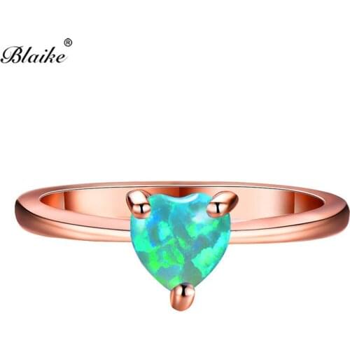 Blaike Charming Green Fire Opal Small Heart Rings For Women Rose Gold Filled Birthstone Ring Wedding Engagement Promise Jewelry
