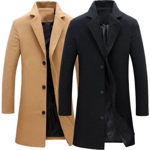 Autumn Winter Fashion Mens woolen Coats Solid Color Single Breasted Lapel Long Coat Jacket Casual Overcoat Plus size 5 Colors