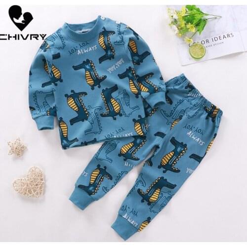2020 New Kids Boys Girls Pajama Sets Cartoon Print Long Sleeve Cute T-Shirt Tops with Pants Toddler Baby Autumn Sleeping Clothes