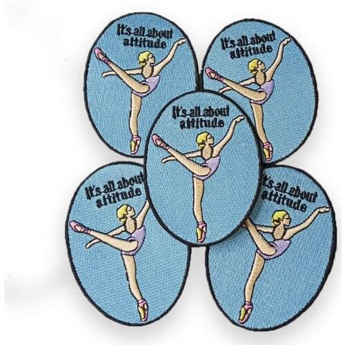 It is All about Attitude Ballet Dancer Embroidery Patches Iron on Patches for Clothes Blue Embroidered Patch DIY