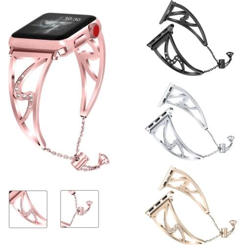Women S Hollow Diamond Strap For Apple Watch 38mm 40mm 42 44mm Stainless Steel Strap iWatch Band Series 5/4/3/2/1 Bracelet Belt