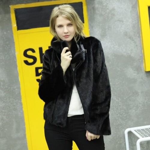 Luxury 2020 Real Fur Coat Female Natural Mink Coats Women Streetwear Mink Fur Jacket Stand Collar Winter Overcoat XRK-19 s