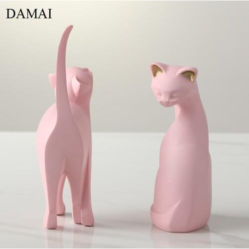 Pink Cat Resin Charms Ornaments Nordic Modern Decorative Statue Home Living Room Decoration Accessories Coffee Table Figurines