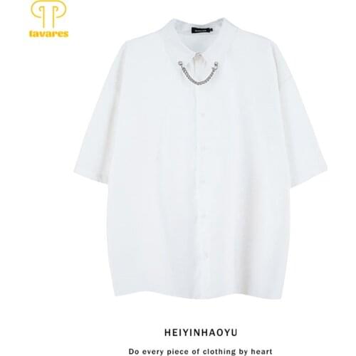 TAVARES Casual Shirts Summer Men Short Sleeve Fashion Shirt Retro Relief Pattern Texture Cold Wind