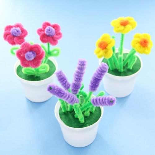Hand twisted plush stick flower pots Kindergarten children DIY flower craft toys puzzle parent-child handmade kit
