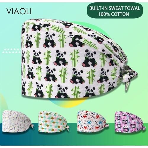 Unisex Dentist Scrub Cap Doctor Operating Room Pattern Printing Doctor Nurse Scrub Pet Shop Surgicals Hat Nursing Head Caps Lab