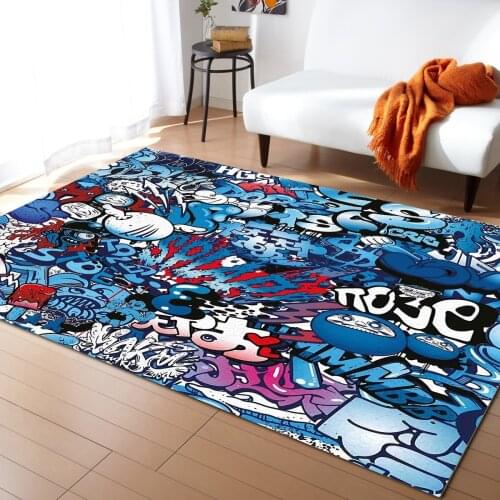 Blue Explosion Punk Graffiti Rugs for Bedroom Home Carpet Living Room Sofa Coffee Table Balcony Floor Mat