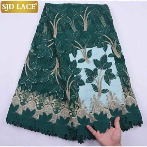SJD LACE 2021African Lace Fabric High Quality French Lace Fabric With Sequins Design Milk Silk Laces For Wedding Party Sew A2182