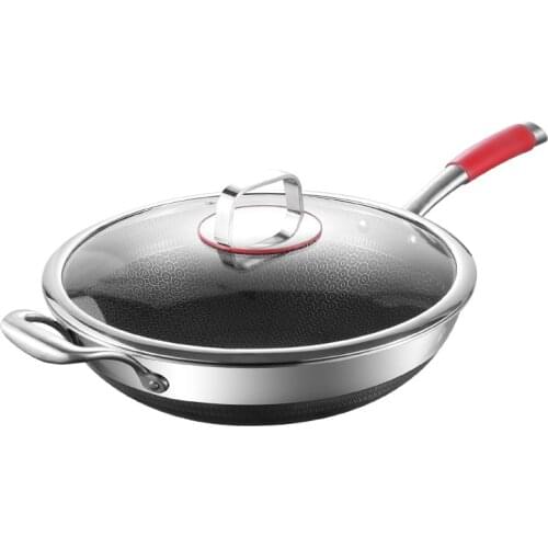 Stainless Steel 304 Frying Pan Three Layer Composite Steel Honeycomb Non Sticking Pot Uncoated Pan Cooking Pan Cookware