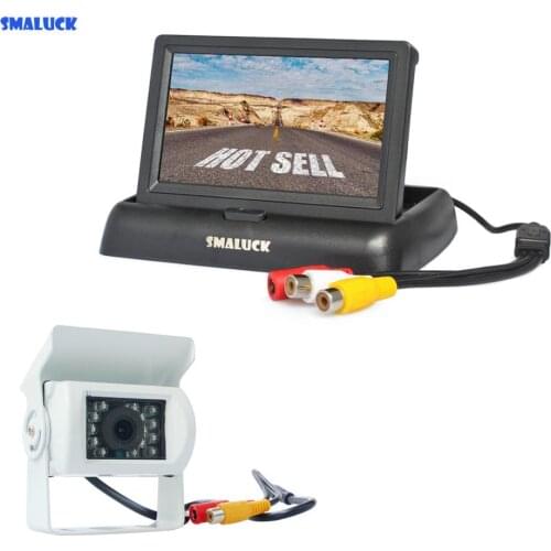SMALUCK Wired 4.3inch Foldable Rear View Monitor Car Monitor Waterproof CCD Reverse IR Night Vision Bus Truck Camera White
