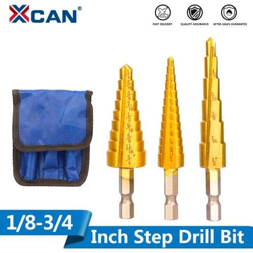 XCAN HSS Step Drill Bit 1/8-3/4 Titanium Coated Step Cone Drill Bit For Wood Metal Hole Drilling Straight Grooved Hole Drill Bit