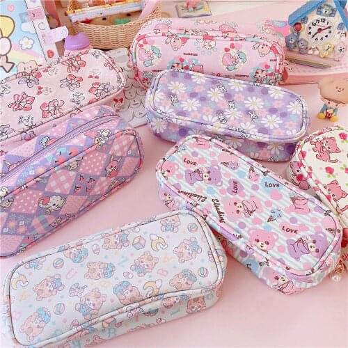 New Cartoon Bear Outdoor Travel Cosmetic Bags Box Korean Plaid Women Toiletries Organizer Female Storage Make up Bag Cases