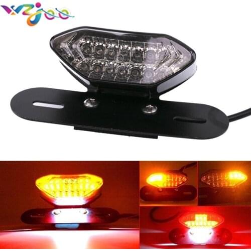 WZJOO 1PCS 12V Universal Motorcycle Bike Black Red Clear Shell LED Rear Brake Tail Stop Light Turn Signal Light License Plate