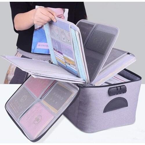 Large Capacity Document Organizer Bag with Lock Travel Storage Box for A4 Folder Certificate Card Passport File Management