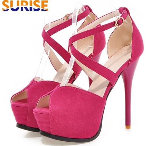 2020 Gladiator Women Platform Sandals High Thin Heels Red Black Flock Party Club Office Ladies Summer Cross Strap Peep Toe Shoes